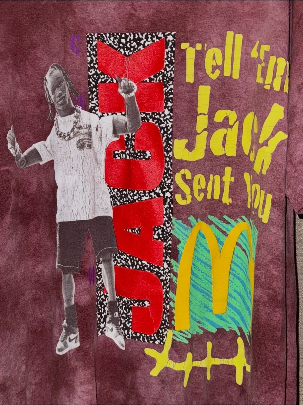 Travis Scott Short-Sleeve Tee with Red, Yellow & Green Graphic